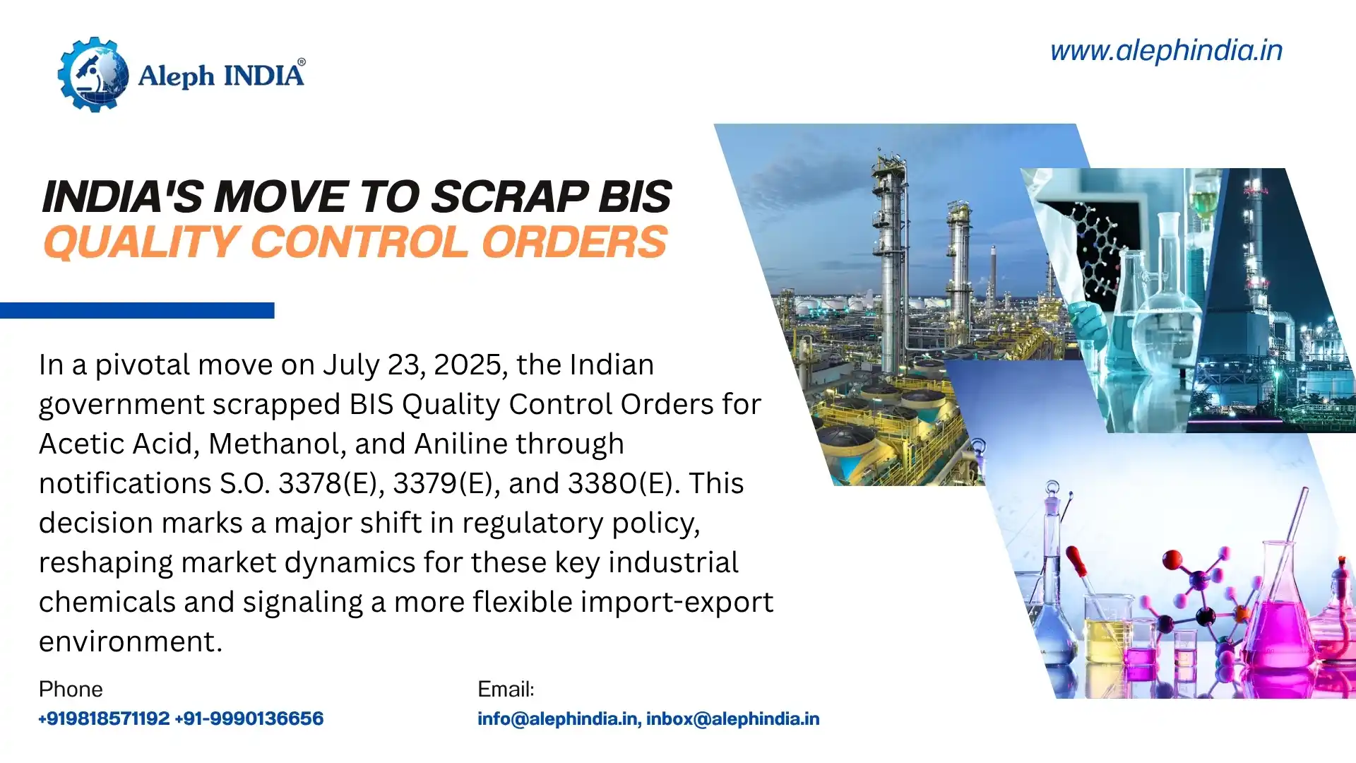 India Scraps Quality Control Orders for Acetic Acid, Methanol, and Aniline: What It Means for the Chemical Industry?